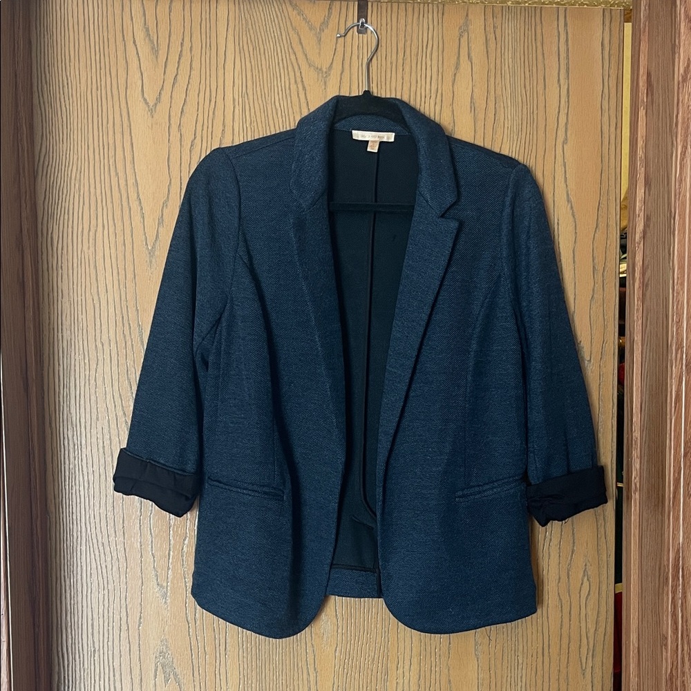 Skies Are Blue Dark Navy Open-Front Rolled-Cuff Blazer
